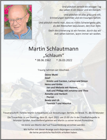 Anzeige von Martin Schlautmann 
