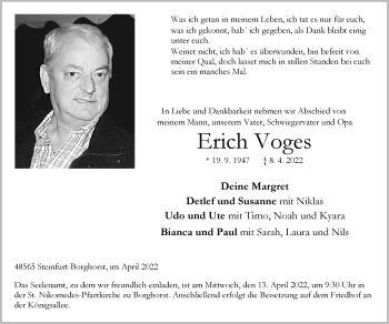 Anzeige von Erich Voges 