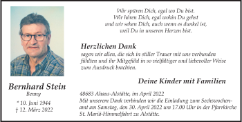 Anzeige von Bernhard Stein 
