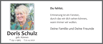 Anzeige von Doris Schulz 