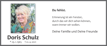 Anzeige von Doris Schulz 