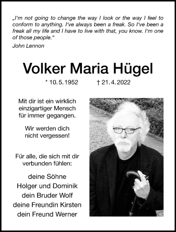 Anzeige von Volker Maria Hügel 