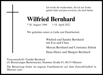 Anzeige von Wilfried Bernhard 