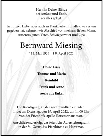 Anzeige von Bernward Miesing 
