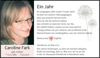 Anzeige von Caroline Fark 