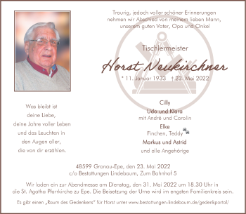 Anzeige von Horst Neukirchner 