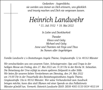 Anzeige von Heinrich Landwehr 