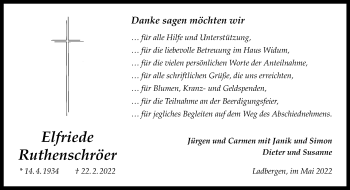 Anzeige von Elfriede Ruthenschröer 