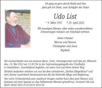 Anzeige von Udo List 