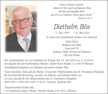 Anzeige von Diethelm Bös 