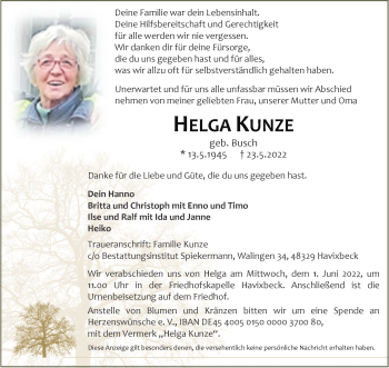 Anzeige von HELGA KUNZE 