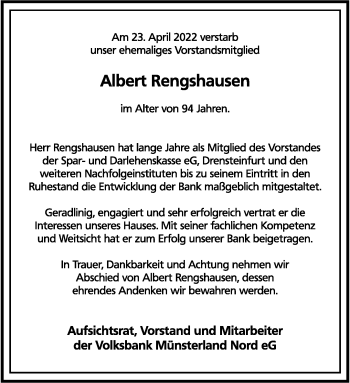 Anzeige von Albert Rengshausen 