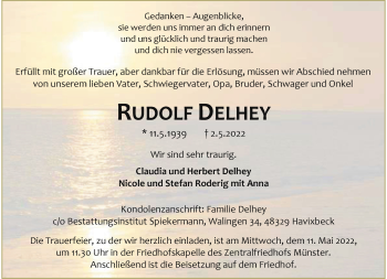 Anzeige von Rudolf Delhey 