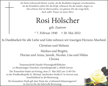 Anzeige von Rosi Hölscher 