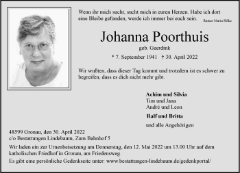 Anzeige von Johanna Poorthuis 