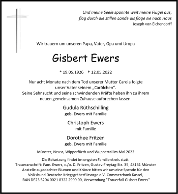Anzeige von Gisbert Ewers 