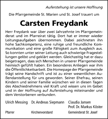 Anzeige von Carsten Freydank 