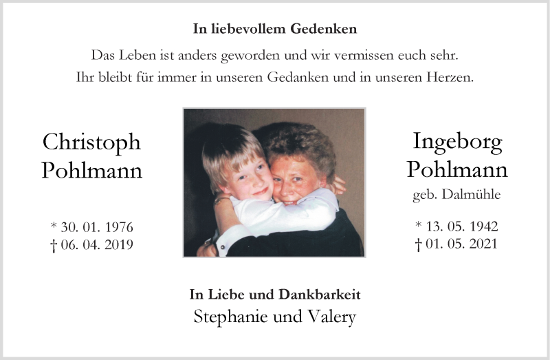  Traueranzeige für Christoph Pohlmann vom 07.05.2022 aus 