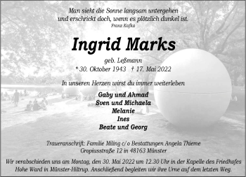 Anzeige von Ingrid Marks 
