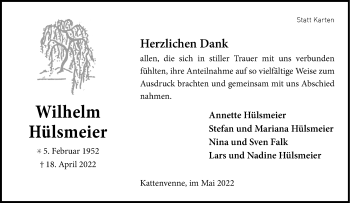 Anzeige von Wilhelm Hülsmeier 