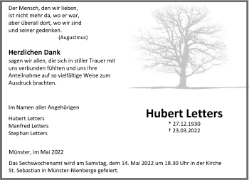 Anzeige von Hubert Letters 