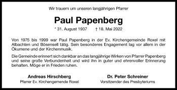 Anzeige von Paul Papenberg 