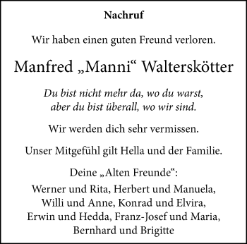 Anzeige von Manfred Walterskötter 