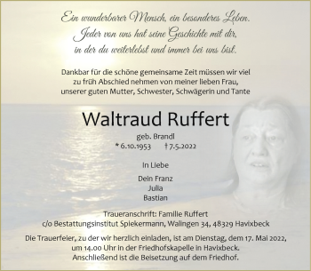 Anzeige von Waltraud Ruffert 