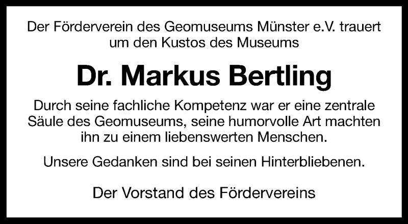  Traueranzeige für Markus Bertling vom 26.02.2022 aus 