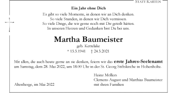 Anzeige von Martha Baumeister 