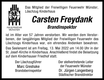 Anzeige von Carsten Freydank 