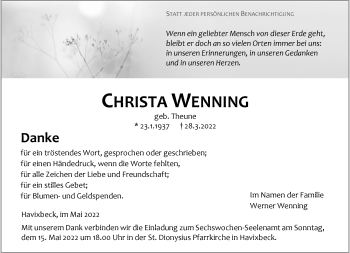 Anzeige von Christa Wenning 