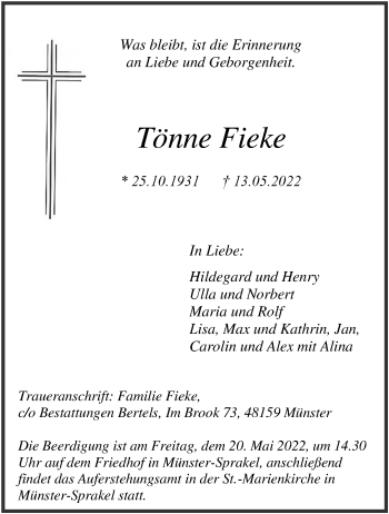 Anzeige von Tönne Fieke 