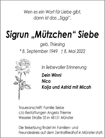 Anzeige von Sigrun Siebe 
