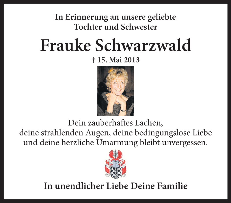 Traueranzeige für Frauke Schwarzwald vom 14.05.2022 aus 
