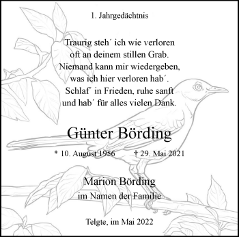 Anzeige von Günter Börding 