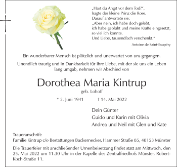 Anzeige von Dorothea Maria Kintrup 