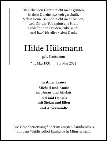 Anzeige von Hilde Hülsmann 