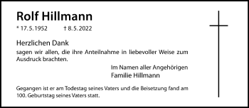 Anzeige von Rolf Hillmann 