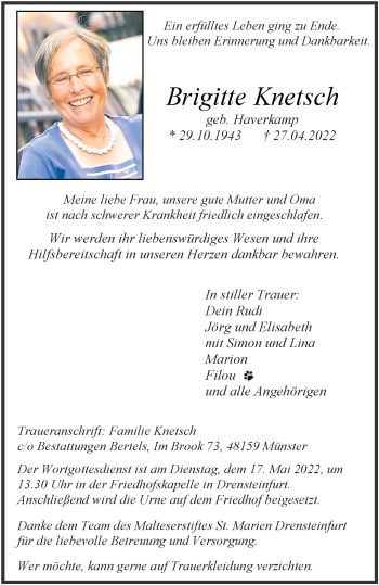 Anzeige von Brigitte Knetsch 
