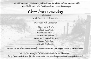 Anzeige von Christiane Sundag 