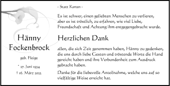 Anzeige von Hänny Fockenbrock 