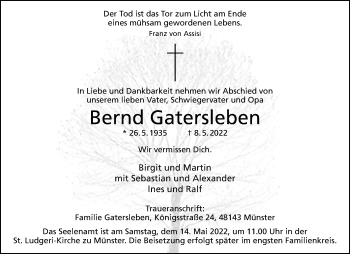 Anzeige von Bernd Gatersleben 