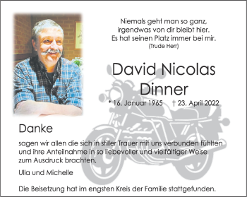 Anzeige von David Nicolas Dinner 