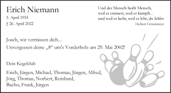 Anzeige von Erich Niemann 