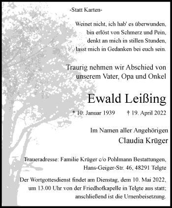 Anzeige von Ewald Leising 