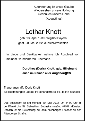 Anzeige von Lothar Knott 