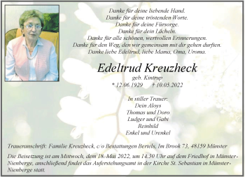 Anzeige von Edeltrud Kreuzheck 
