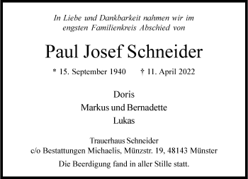 Anzeige von Paul Josef Schneider 