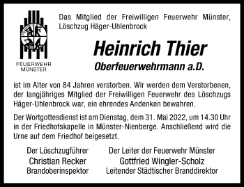 Anzeige von Heinrich Thier 